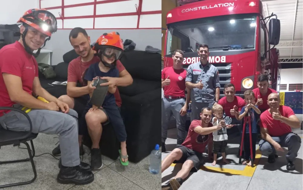 Bombeiros salvam garoto com dedo preso ao ralo do banheiro; pais levaram criança ao quartel
